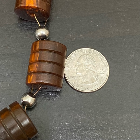 Vintage Cherry Amber Bakelite? Barrel Beaded 34” Long Necklace - Picture 8 of 12